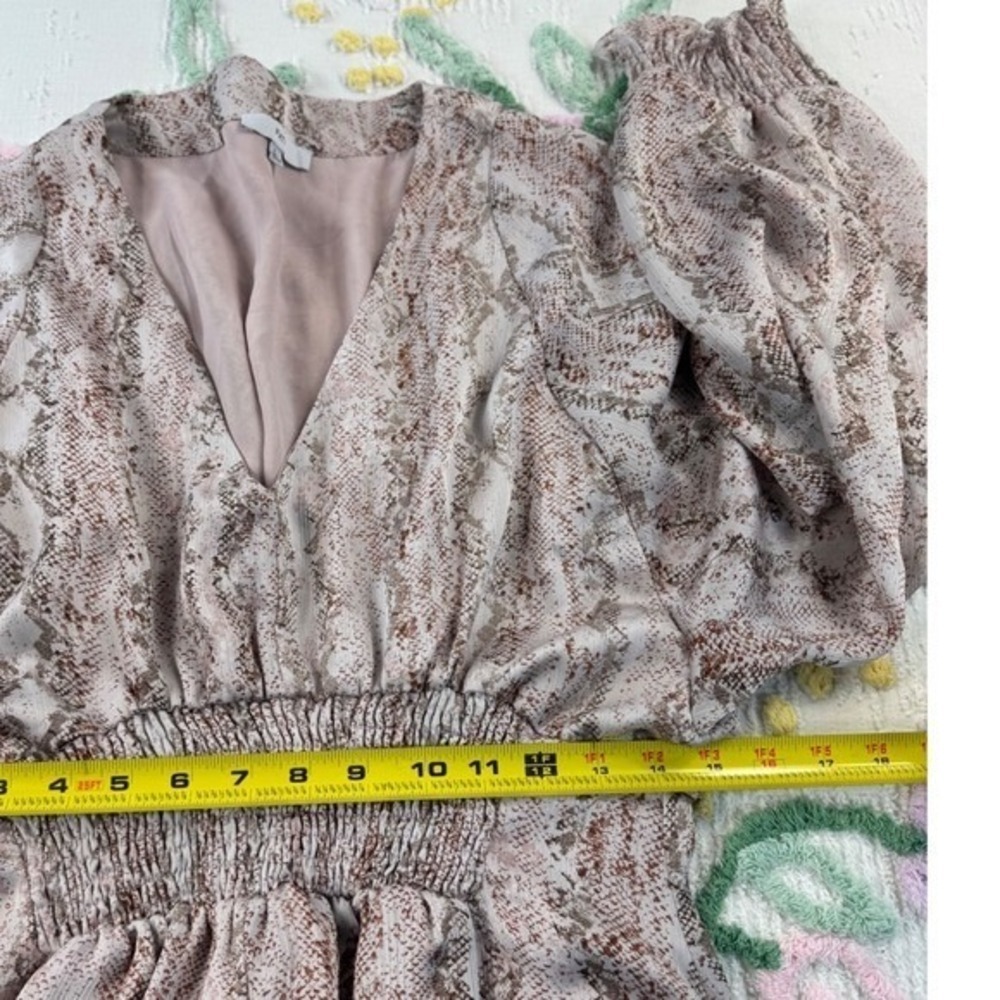 FATE Snake Print V Neck Long Sleeve Smocked Waist Mini Dress Women's Size L - Picture 5 of 10